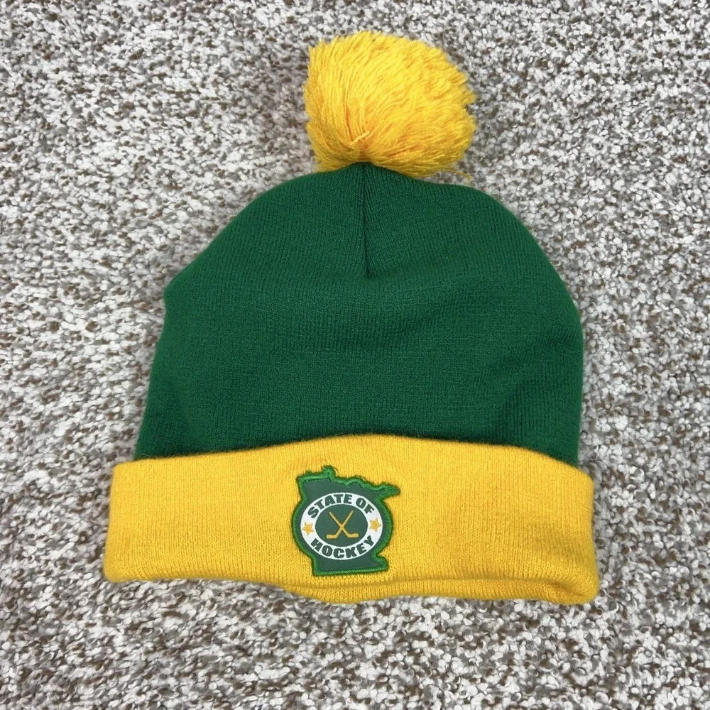 Minnesota Wild Hat Beanie Mens One Size Green Yellow NHL Hockey Retro Logo Sport